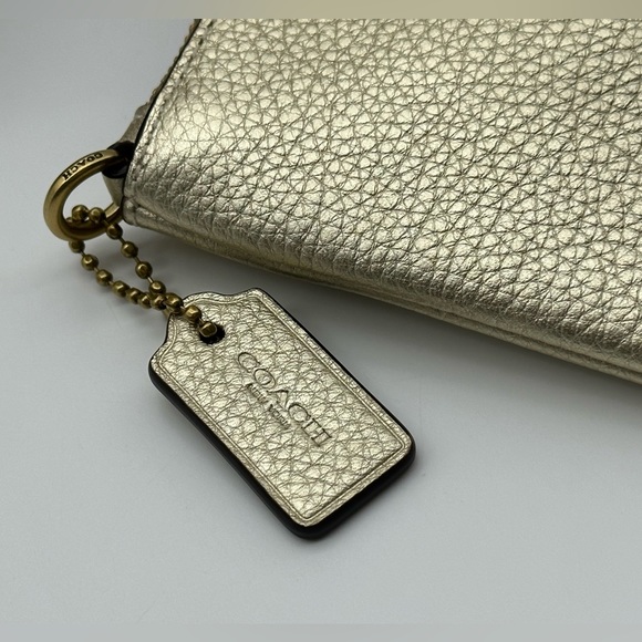 Coach Gold Metallic Pebbled Leather Wristlet - Picture 14 of 15